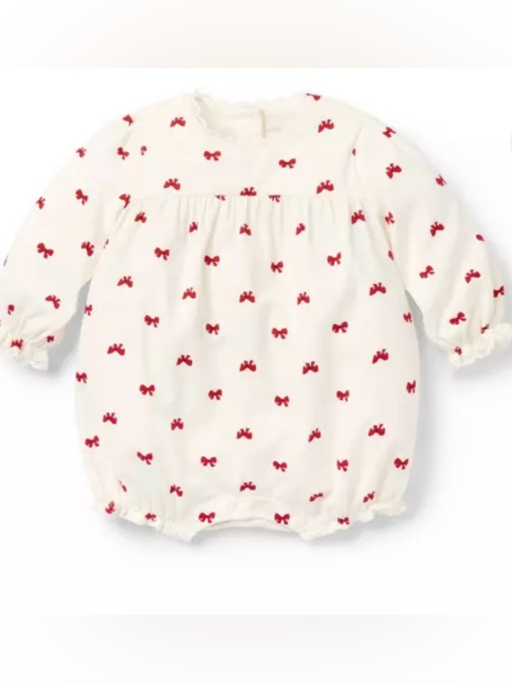 Janie and Jack Cream Bubble Romper with Red Bow Accents